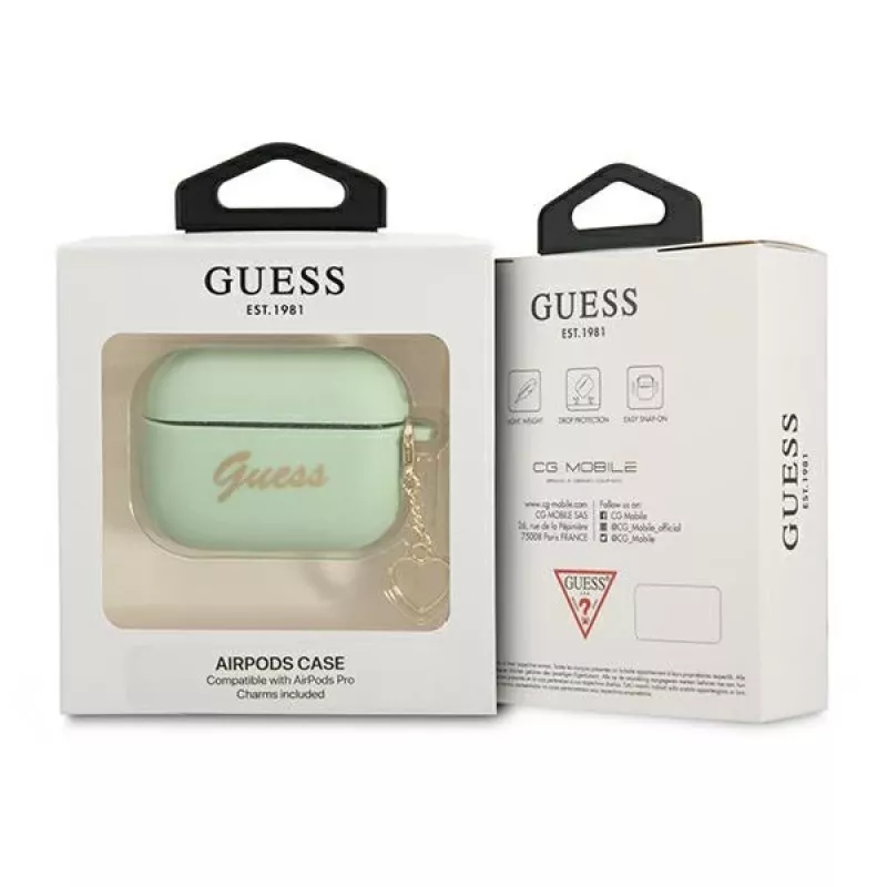 GUESS GUAPLSCHSN AirPods Pro -kotelo vihreä silikoni Charm Heart Collection