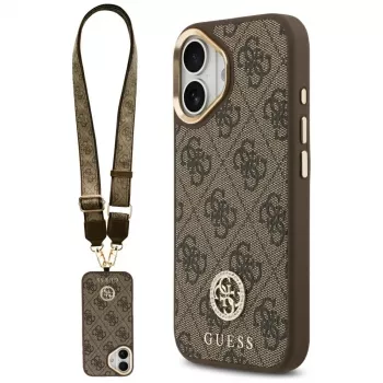 GUESS 4G Strass Logo & Big Strap Metal Buttons MagSafe-kotelo iPhone 17 - ruskea