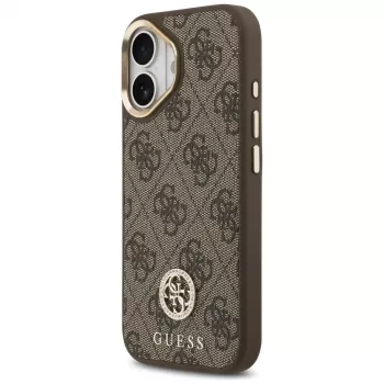 GUESS 4G Strass Logo & Big Strap Metal Buttons MagSafe-kotelo iPhone 17 - ruskea