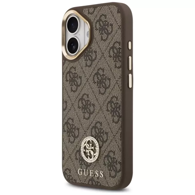 GUESS 4G Strass Logo & Big Strap Metal Buttons MagSafe-kotelo iPhone 17 - ruskea