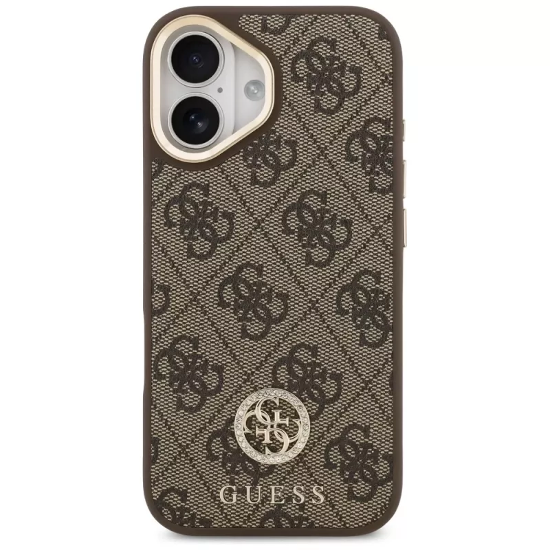 GUESS 4G Strass Logo & Big Strap Metal Buttons MagSafe-kotelo iPhone 17 - ruskea