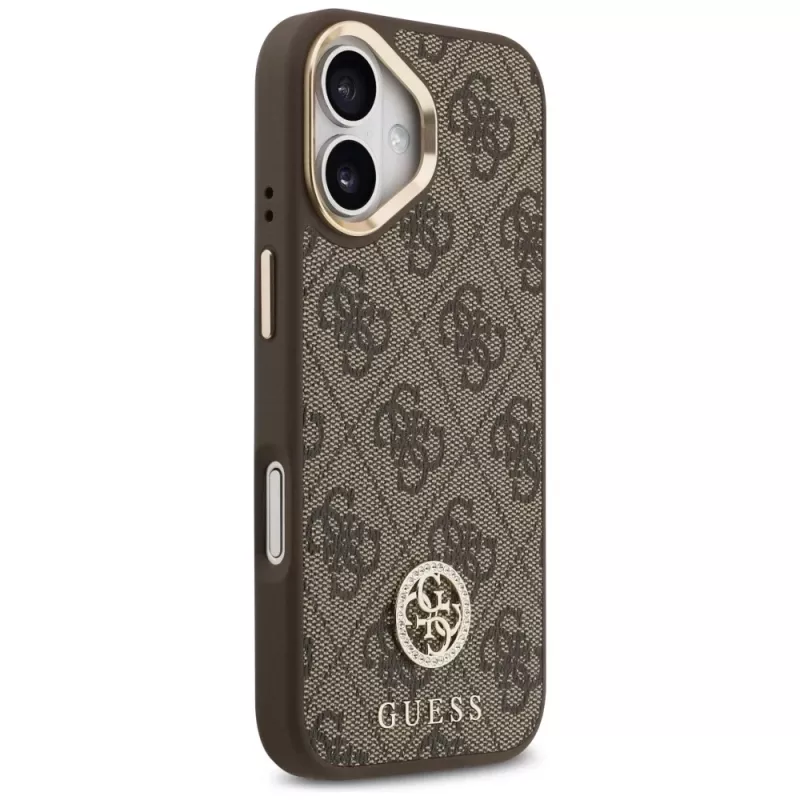 GUESS 4G Strass Logo & Big Strap Metal Buttons MagSafe-kotelo iPhone 17 - ruskea