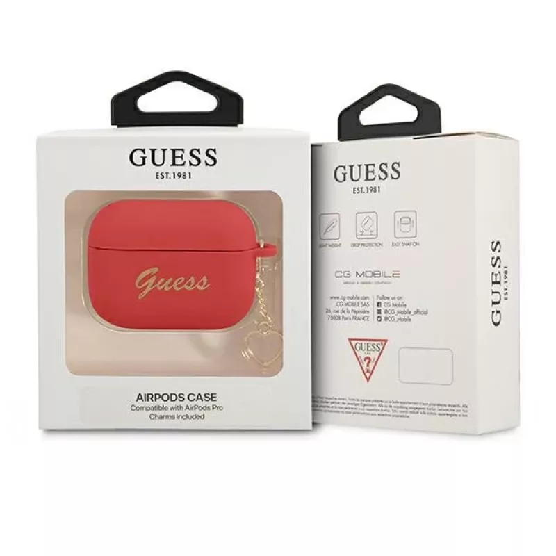 GUESS AirPods Pro -kotelo punainen silikoni Charm Heart Collection