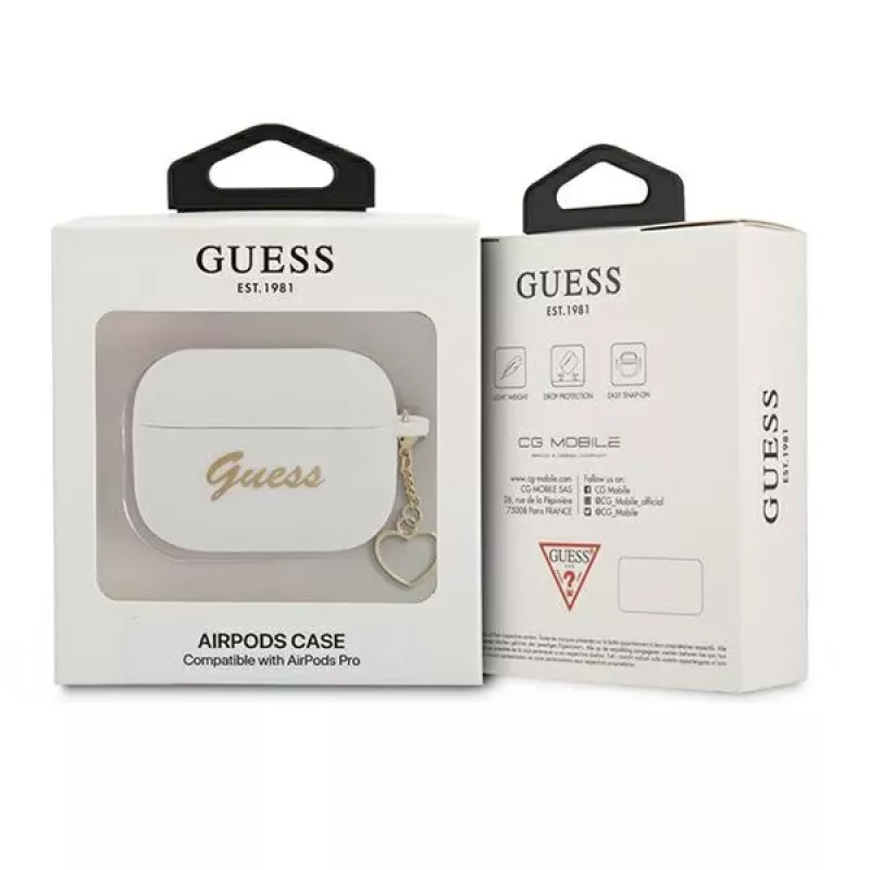 Guess GUAPLSCHSH AirPods Pro -kotelo valkoinen silikoni Charm Heart Collection