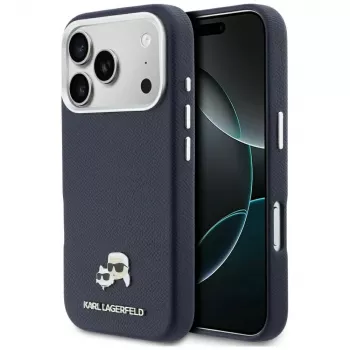 Karl Lagerfeld Karl & Choupette Head Pins Saffiano MagSafe-kotelo iPhone 17 Pro - sininen
