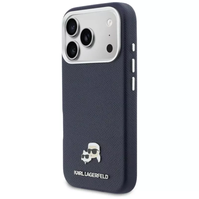 Karl Lagerfeld Karl & Choupette Head Pins Saffiano MagSafe-kotelo iPhone 17 Pro - sininen