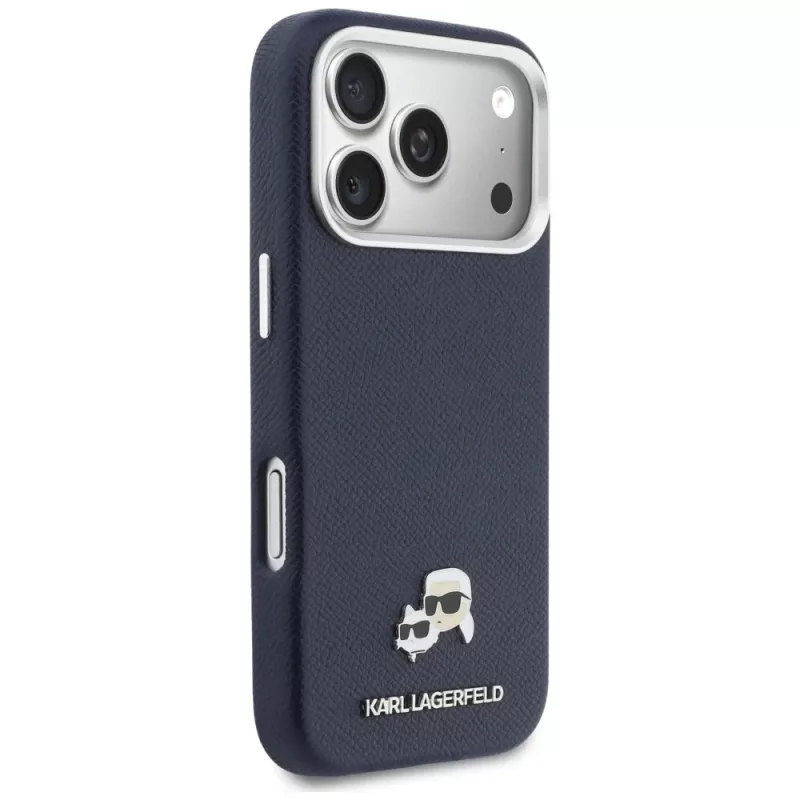 Karl Lagerfeld Karl & Choupette Head Pins Saffiano MagSafe-kotelo iPhone 17 Pro - sininen