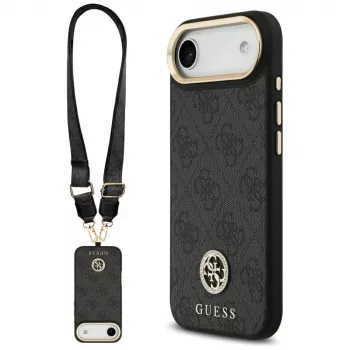 GUESS 4G Strass Logo MagSafe -kotelo iPhone Airille metallinapeilla ja rannehihnalla - musta
