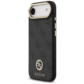 GUESS 4G Strass Logo MagSafe -kotelo iPhone Airille metallinapeilla ja rannehihnalla - musta
