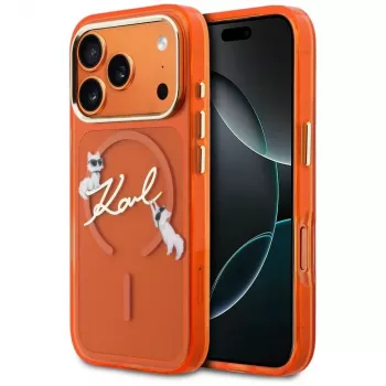 Karl Lagerfeld IML Choupettes Karl Script Logo MagSafe-kotelo iPhone 17 Pro - oranssi