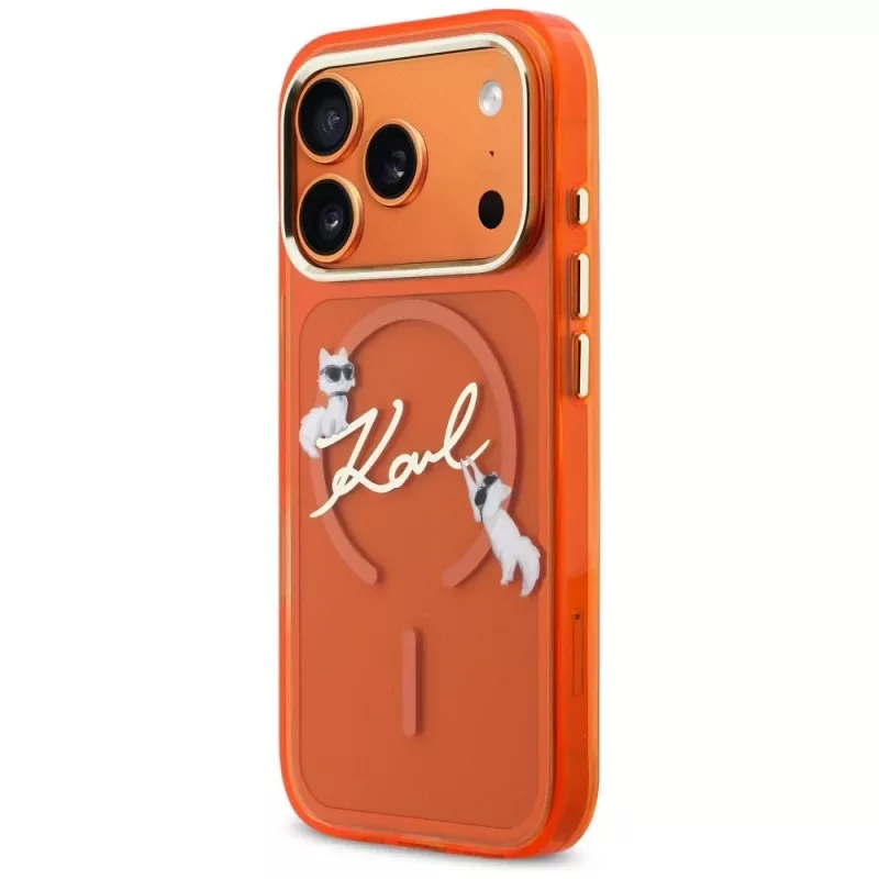 Karl Lagerfeld IML Choupettes Karl Script Logo MagSafe-kotelo iPhone 17 Pro - oranssi