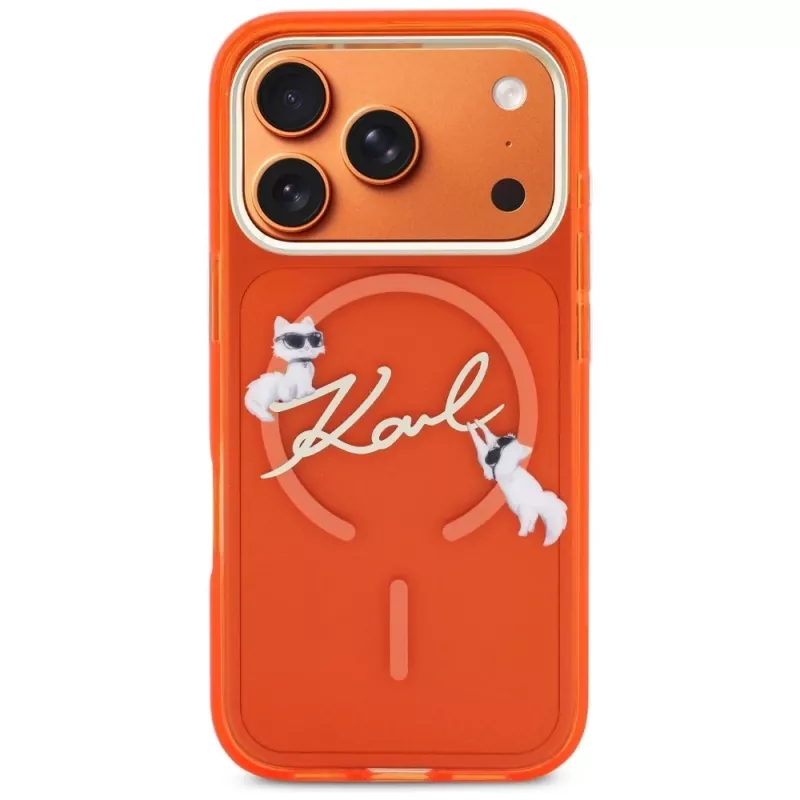 Karl Lagerfeld IML Choupettes Karl Script Logo MagSafe-kotelo iPhone 17 Pro - oranssi