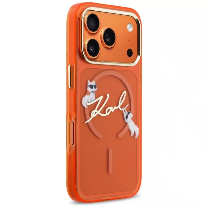 Karl Lagerfeld IML Choupettes Karl Script Logo MagSafe-kotelo iPhone 17 Pro - oranssi