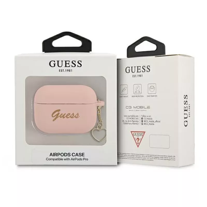 GUESS AirPods Pro kotelo pinkki silikoni Charm Heart Collection
