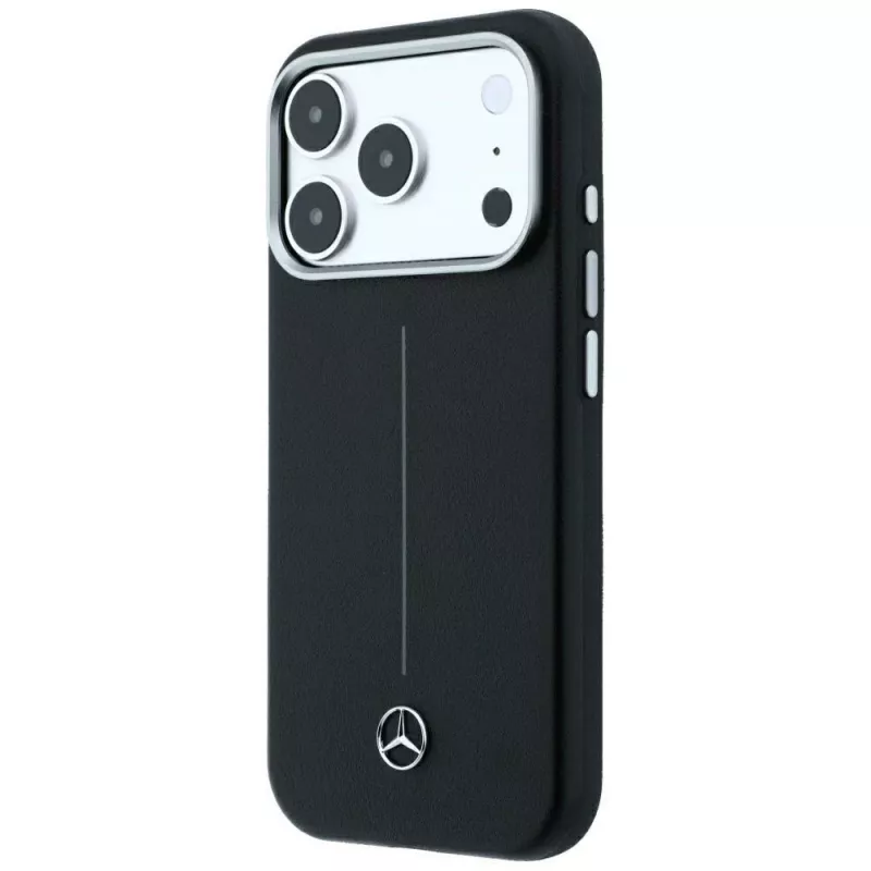 Mercedes nahka Semi Wrap Iconic Line MagSafe -kotelo iPhone 18 Pro Max / 17 Pro Max - musta