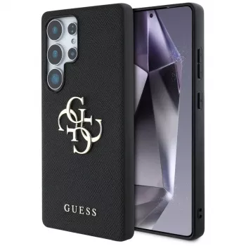 GUESS Grained Big 4G Logo Small Classic Logo kotelo Samsung Galaxy S25 Ultralle - musta