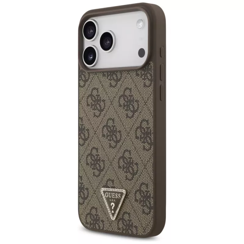 GUESS nahkainen 4G Triangle Strass MagSafe -kuori iPhone 18 Pro Max / 17 Pro Max - ruskea