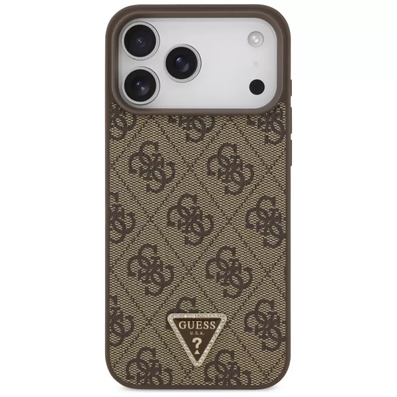 GUESS nahkainen 4G Triangle Strass MagSafe -kuori iPhone 18 Pro Max / 17 Pro Max - ruskea