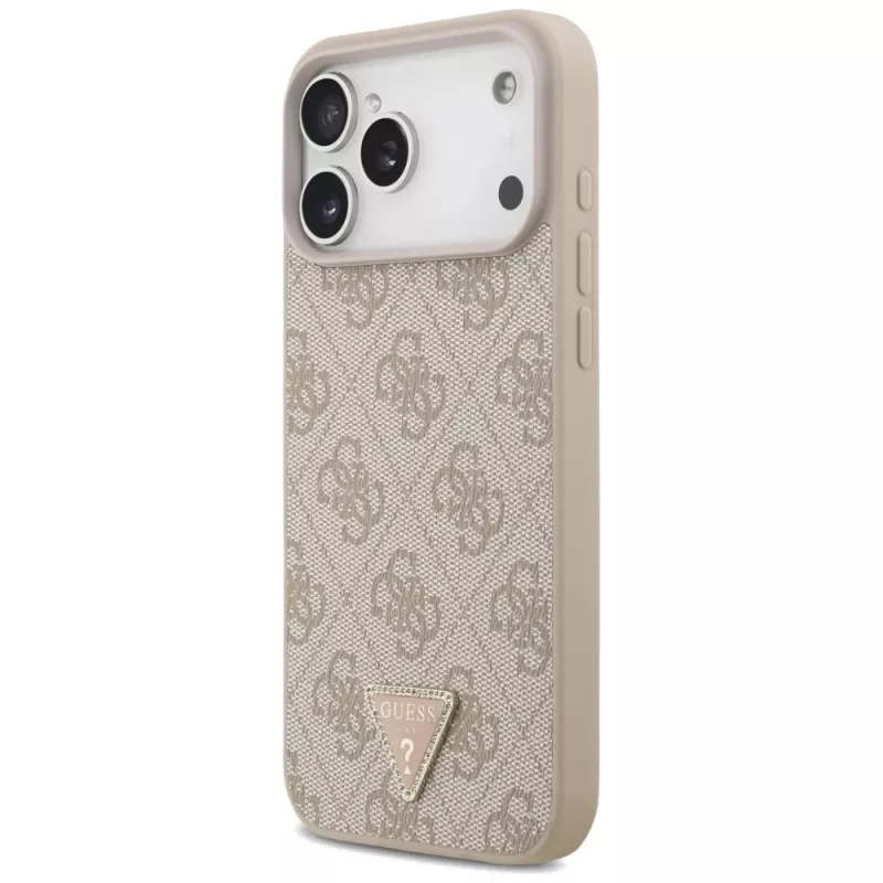 GUESS nahkainen 4G Triangle Strass MagSafe -kuori iPhone 18 Pro Max / 17 Pro Max - pinkki