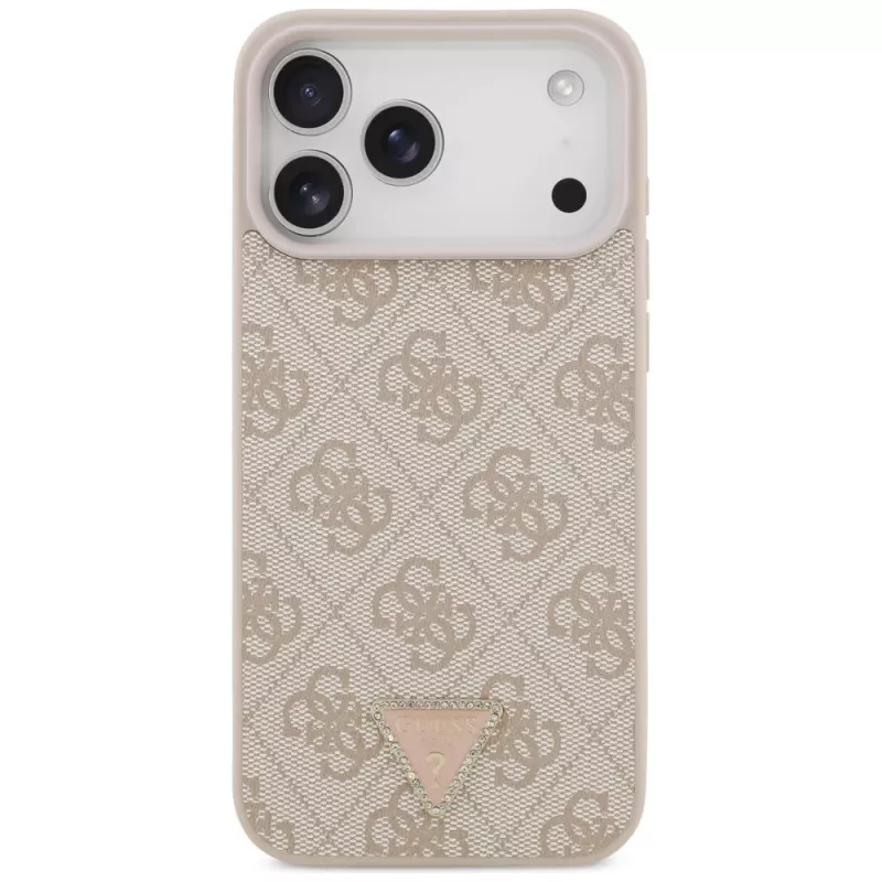 GUESS nahkainen 4G Triangle Strass MagSafe -kuori iPhone 18 Pro Max / 17 Pro Max - pinkki