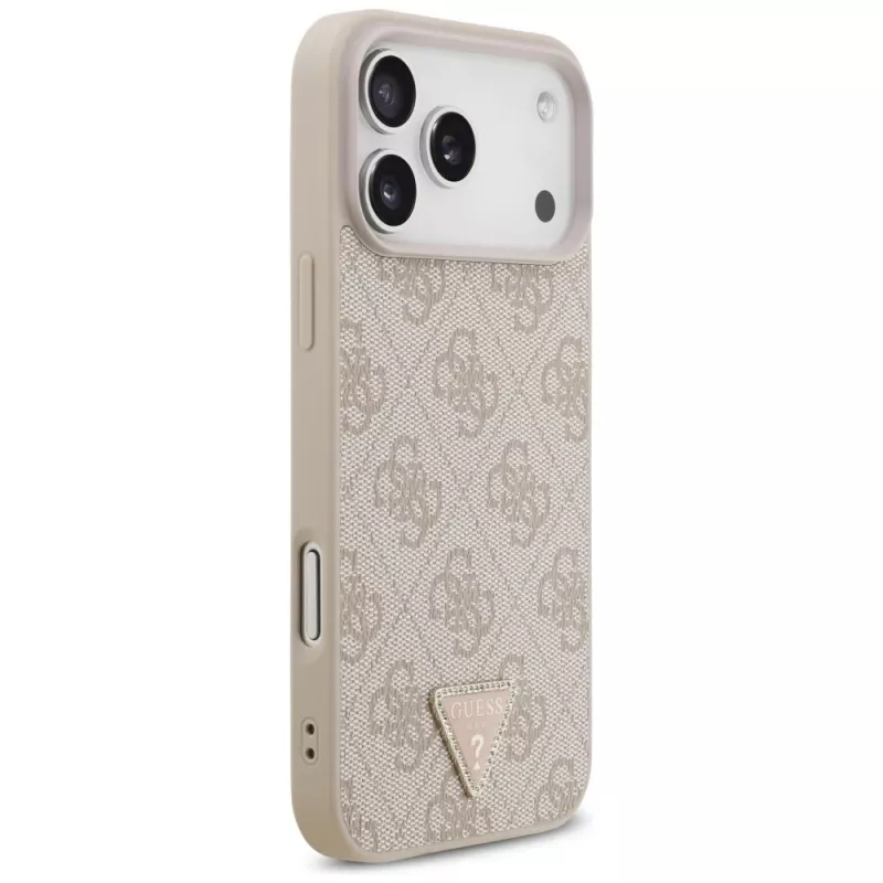 GUESS nahkainen 4G Triangle Strass MagSafe -kuori iPhone 18 Pro Max / 17 Pro Max - pinkki