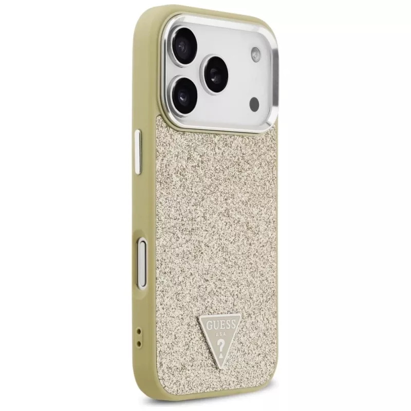 GUESS Glitter Triangle Logo MagSafe -kuori iPhone 17 Pro - kulta