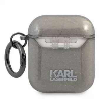 Karl Lagerfeld KLA2UKHGK AirPods 1/2 -kuori musta glitter Karlin pää