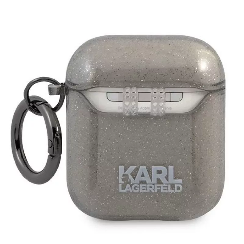 Karl Lagerfeld KLA2UKHGK AirPods 1/2 -kuori musta glitter Karlin pää