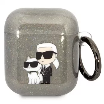 Karl Lagerfeld KLA2HNKCTGK AirPods 1/2 -kuori musta glitter Karl & Choupette