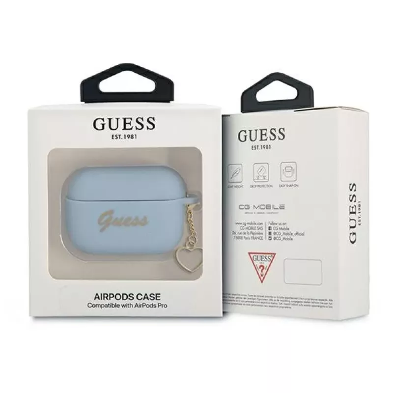 Guess GUAPLSCHSB AirPods Pro -kuori sininen silikoni Charm Heart Collection