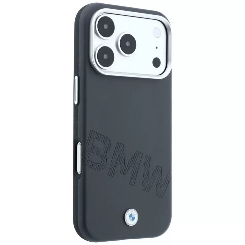 BMW Sign Inclined Deboss Letters MagSafe -kuori iPhone 18 Pro / 17 Pro - harmaa