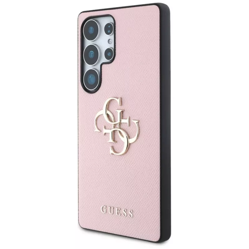 GUESS Grained Big 4G Logo Small Classic Logo kotelo Samsung Galaxy S25 Ultra - pinkki