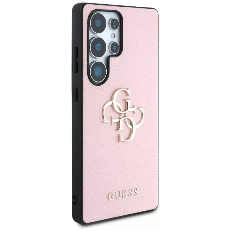 GUESS Grained Big 4G Logo Small Classic Logo kotelo Samsung Galaxy S25 Ultra - pinkki
