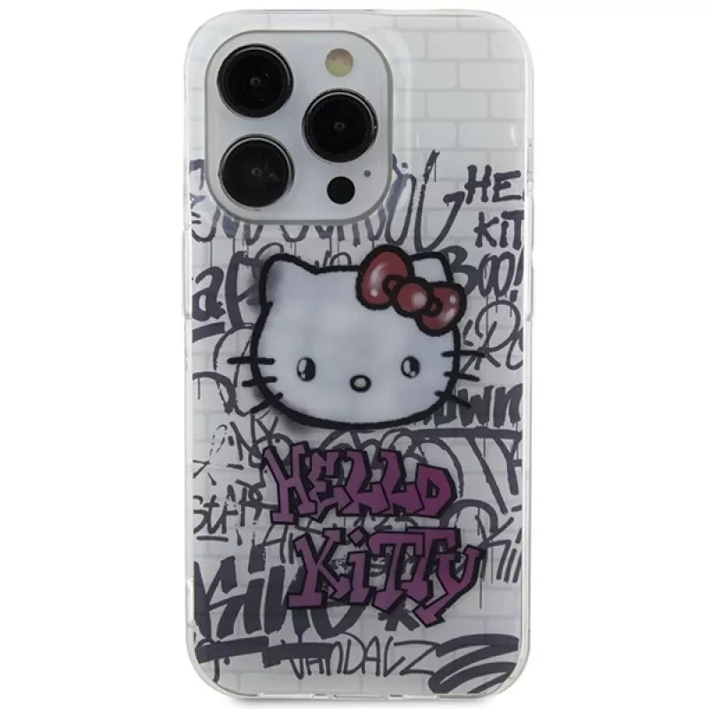 Hello Kitty HKHCP15XHDGPHT iPhone 15 Pro Max 6,7 tuuman valkoinen hardcase IML Kitty On Bricks Graffiti