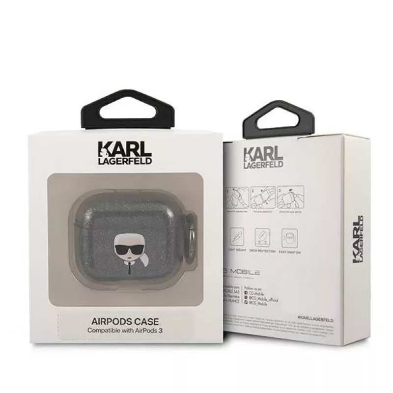 Karl Lagerfeld KLA3UKHGK AirPods 3 kotelo musta glitter Karl's Head