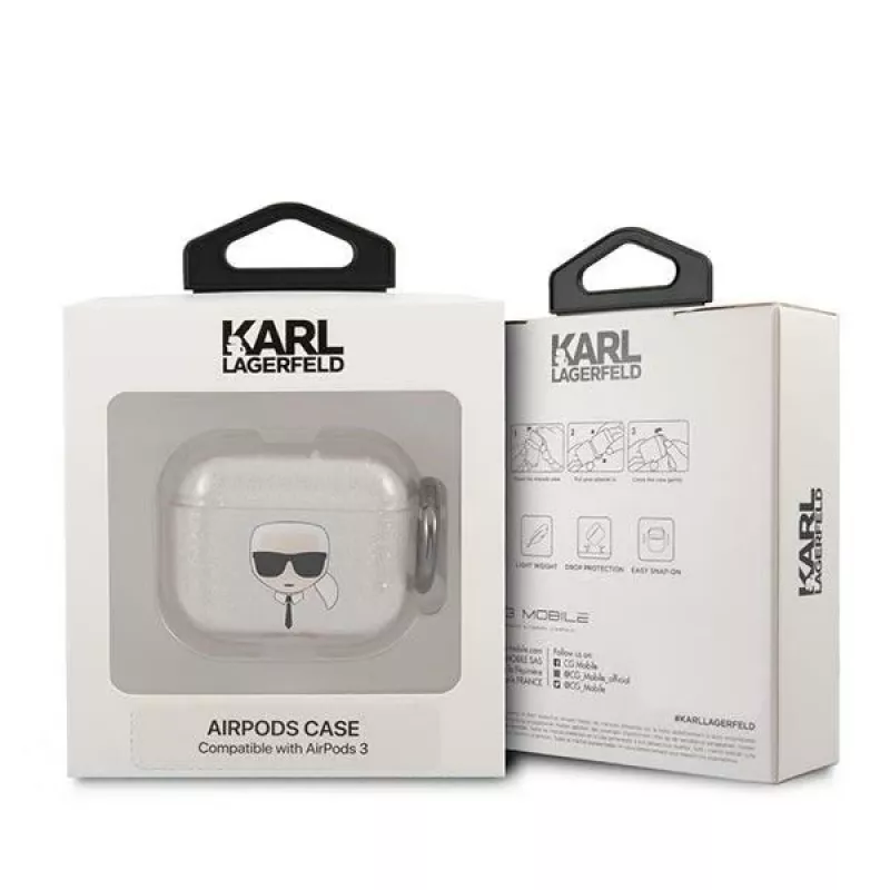 Karl Lagerfeld KLA3UKHGS AirPods 3 kotelo hopea glitter Karl's Head