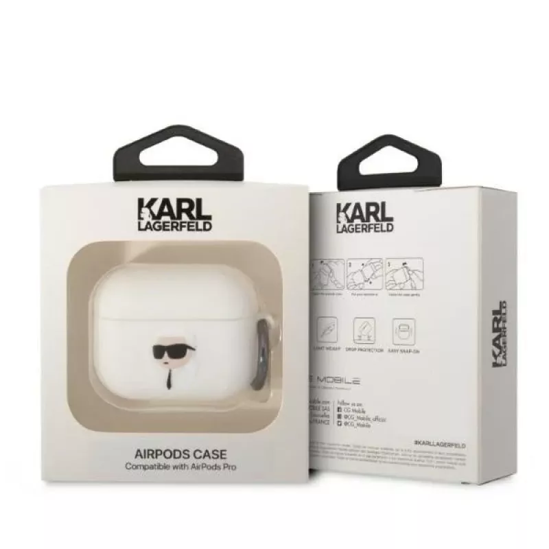 Karl Lagerfeld KLAPRUNIKH AirPods Pro kotelo valkoinen silikoni Karl Head 3D