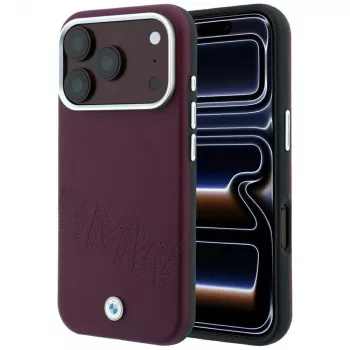 BMW Sign Inclined Deboss Letters MagSafe -kotelo iPhone 18 Pro Max / 17 Pro Max - burgundinpunainen