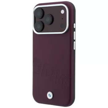 BMW Sign Inclined Deboss Letters MagSafe -kotelo iPhone 18 Pro Max / 17 Pro Max - burgundinpunainen
