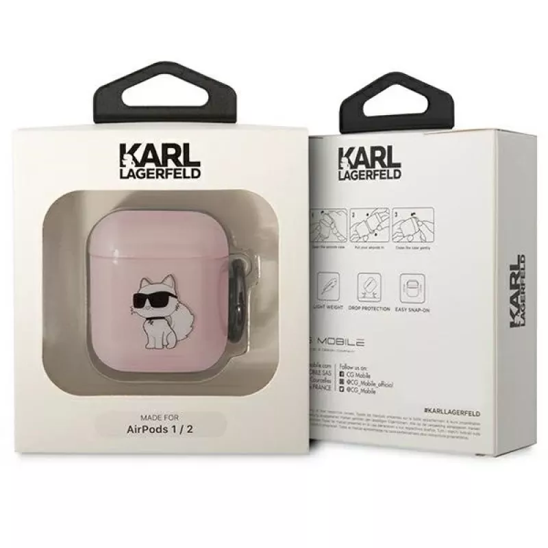 Karl Lagerfeld Ikonik Choupette AirPods 1/2 kotelo pinkki