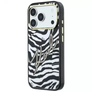 Karl Lagerfeld IML Signature Zebra Glitter MagSafe -kotelo iPhone 18 Pro / 17 Pro - kulta