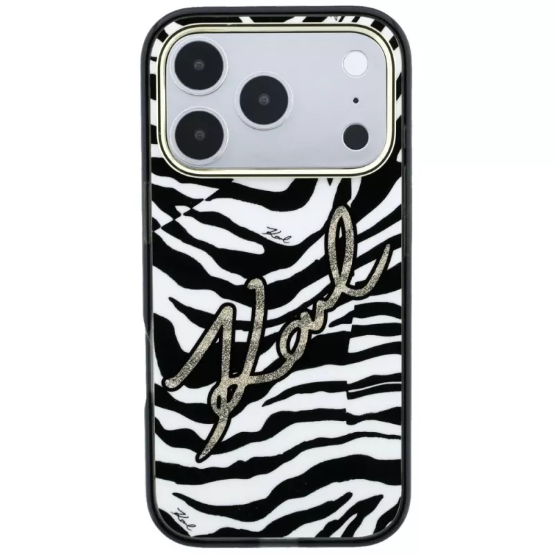 Karl Lagerfeld IML Signature Zebra Glitter MagSafe -kotelo iPhone 18 Pro / 17 Pro - kulta