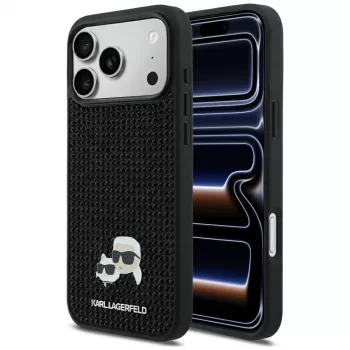 Karl Lagerfeld Rhinestones Karl & Choupette Pin -kotelo iPhone 17 Pro Max - musta