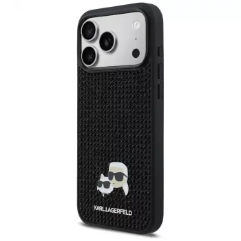 Karl Lagerfeld Rhinestones Karl & Choupette Pin -kotelo iPhone 17 Pro Max - musta