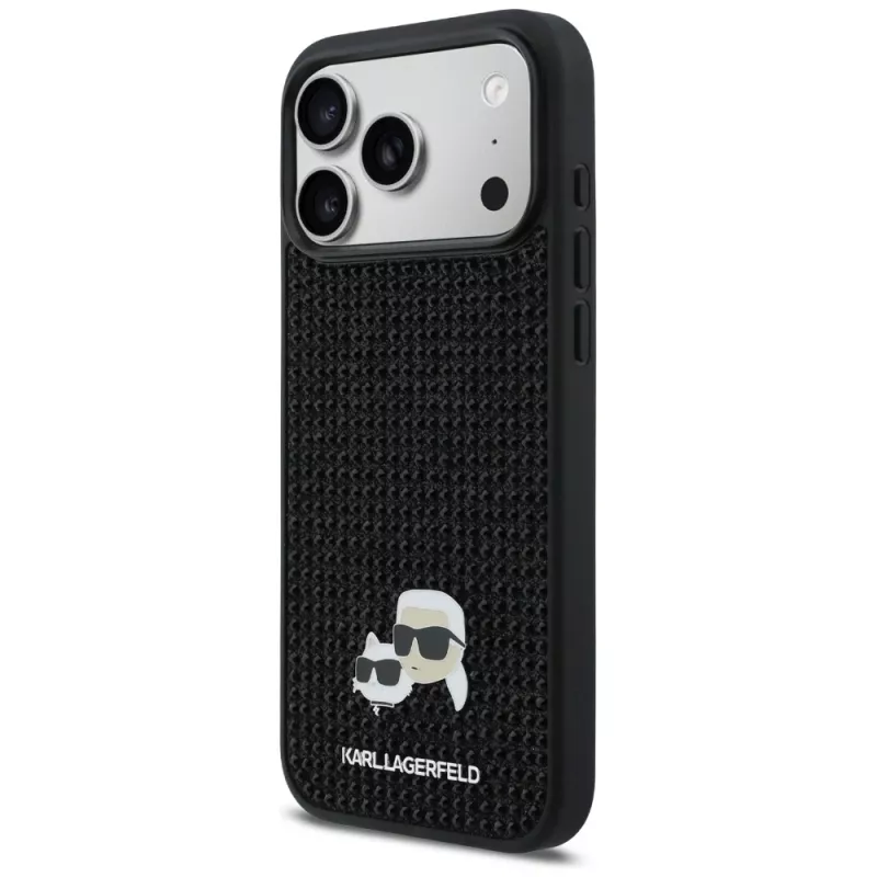 Karl Lagerfeld Rhinestones Karl & Choupette Pin -kotelo iPhone 17 Pro Max - musta