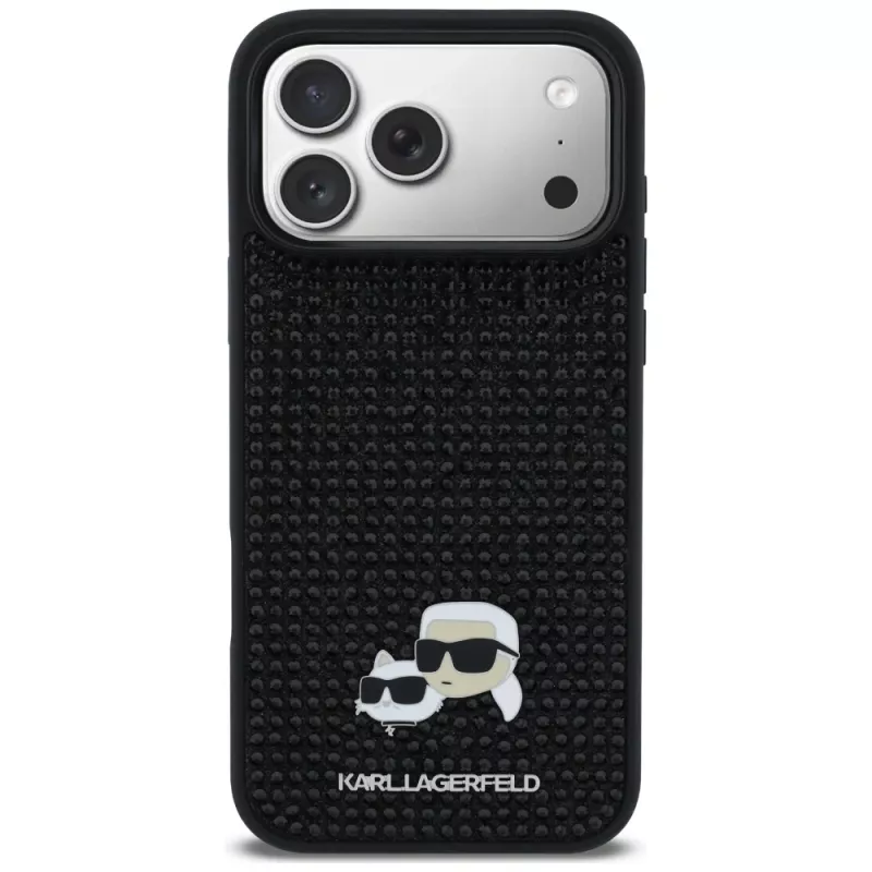 Karl Lagerfeld Rhinestones Karl & Choupette Pin -kotelo iPhone 17 Pro Max - musta