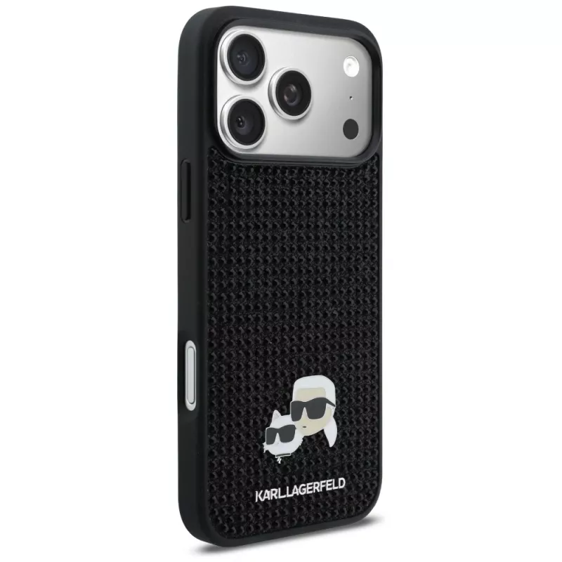 Karl Lagerfeld Rhinestones Karl & Choupette Pin -kotelo iPhone 17 Pro Max - musta