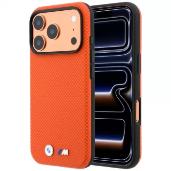 BMW M Quadrille Kevlar MagSafe -kotelo iPhone 17 Pro Max / 18 Pro Max – oranssi metallilogo