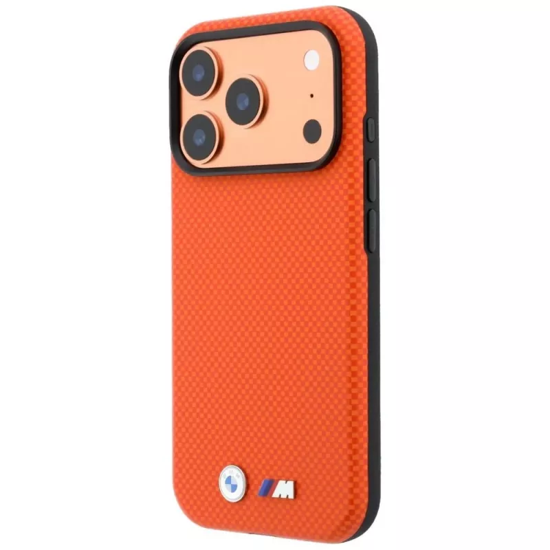 BMW M Quadrille Kevlar MagSafe -kotelo iPhone 17 Pro Max / 18 Pro Max – oranssi metallilogo