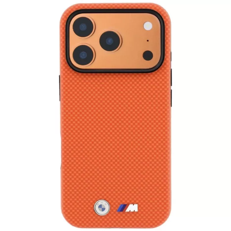 BMW M Quadrille Kevlar MagSafe -kotelo iPhone 17 Pro Max / 18 Pro Max – oranssi metallilogo